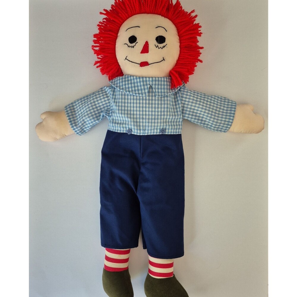 Vintage Raggedy Andy Handmade Cloth Rag Doll w/ Removable Jumpsuit 26 In